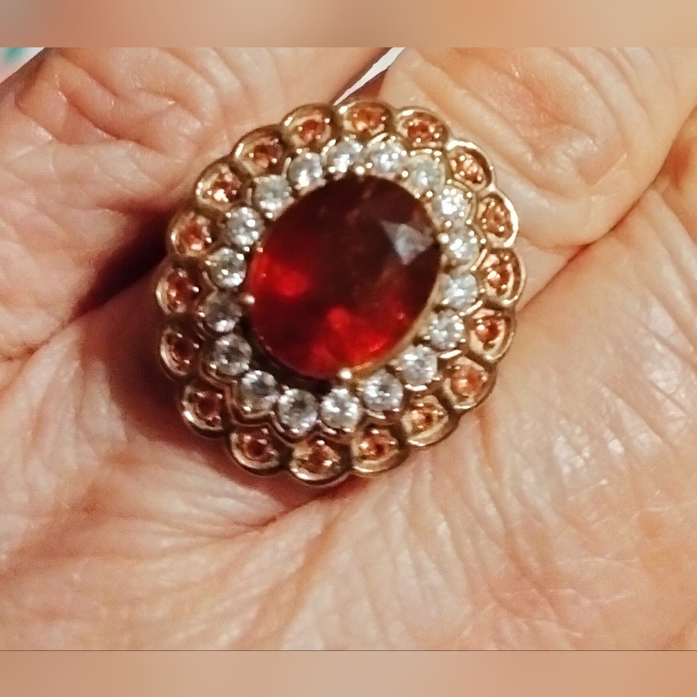 Tangerine Kyanite and Multi Gemstone Double Halo Ring in Platinum O/Sterling Sil